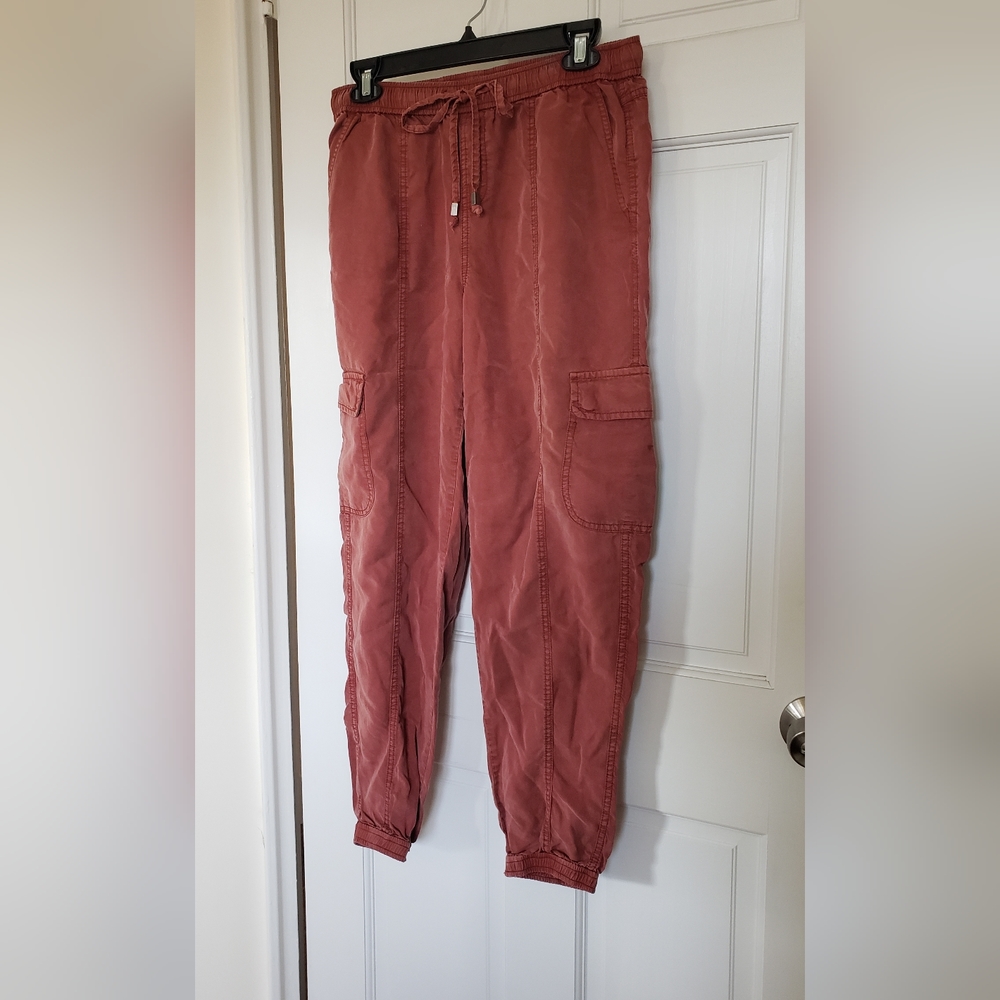 Burnt orange elastic cargo pants